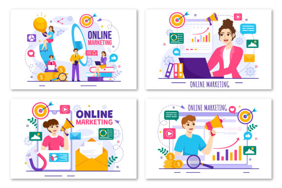 13 Digital Online Marketing Illustration