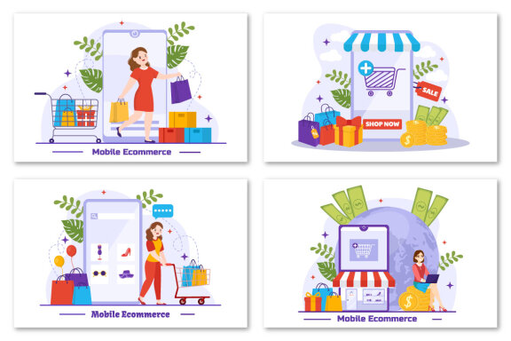 12 Mobile E-Commerce Vector Illustration