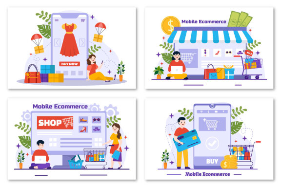 12 Mobile E-Commerce Vector Illustration
