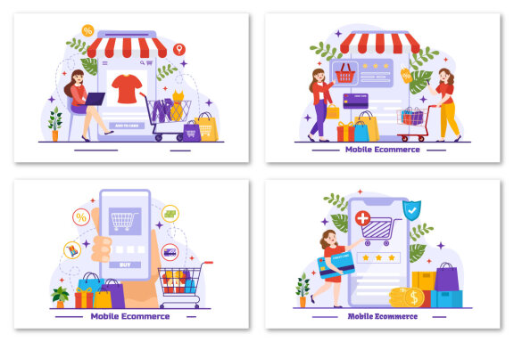 12 Mobile E-Commerce Vector Illustration