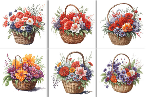 Watercolor Floral Flower Basket Design