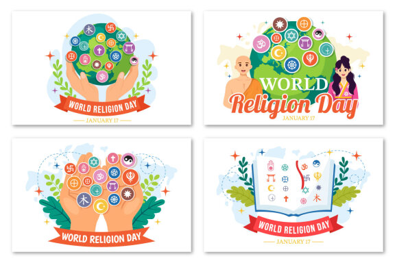 12 World Religion Day Illustration