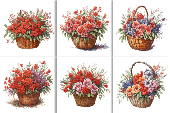 Watercolor Floral Flower Basket Design