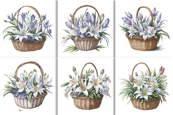 Watercolor Floral Flower Basket Design