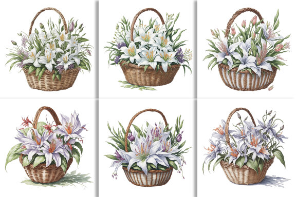 Watercolor Floral Flower Basket Design