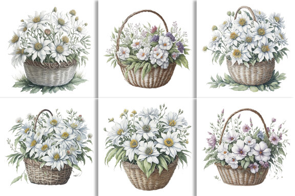 Watercolor Floral Flower Basket Design