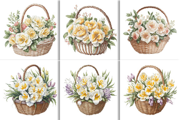 Watercolor Floral Flower Basket Design