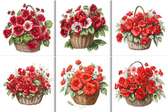 Watercolor Floral Flower Basket Design