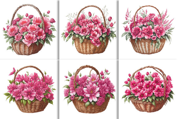 Watercolor Floral Flower Basket Design