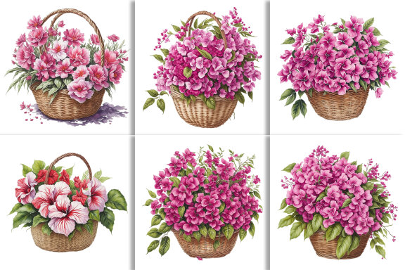 Watercolor Floral Flower Basket Design