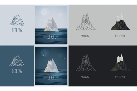 Vector low-poly iceberg. Poster and logo design