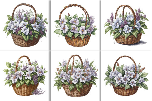 Watercolor Floral Flower Basket Design