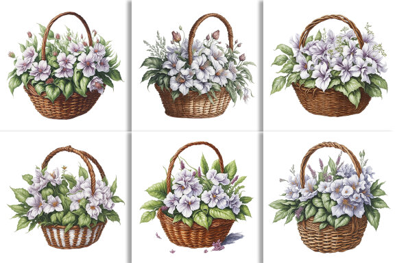 Watercolor Floral Flower Basket Design
