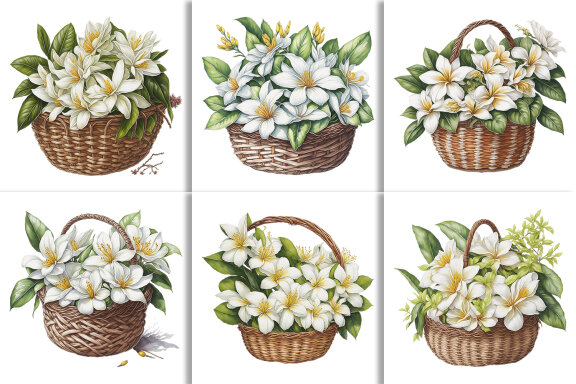 Watercolor Floral Flower Basket Design