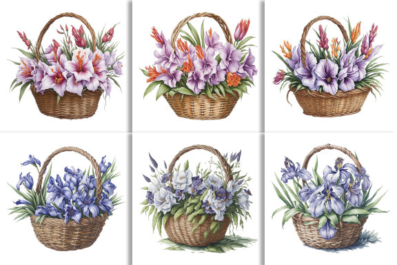 Watercolor Floral Flower Basket Design