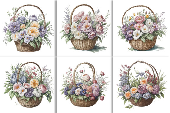 Watercolor Floral Flower Basket Design