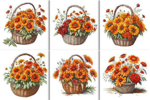 Watercolor Floral Flower Basket Design