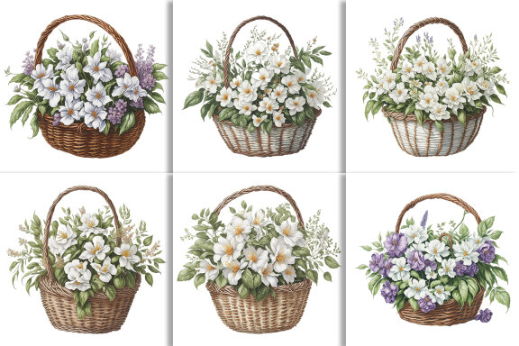 Watercolor Floral Flower Basket Design