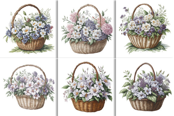 Watercolor Floral Flower Basket Design