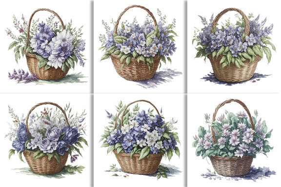 Watercolor Floral Flower Basket Design