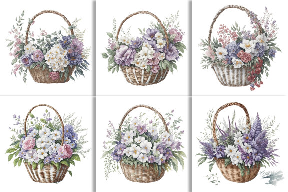 Watercolor Floral Flower Basket Design