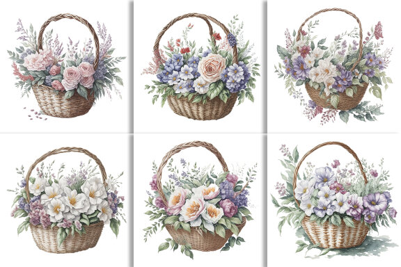 Watercolor Floral Flower Basket Design