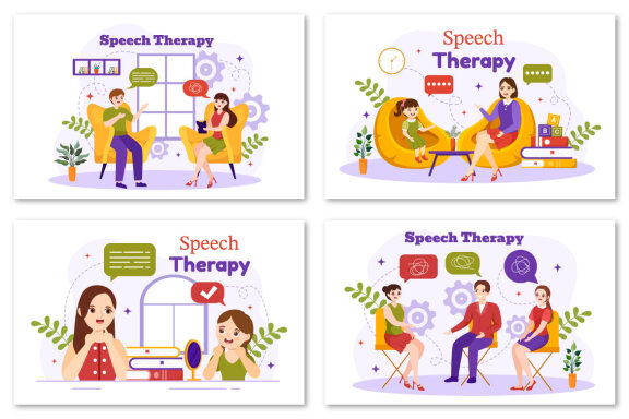 12 Speech Therapy Vector Illustration