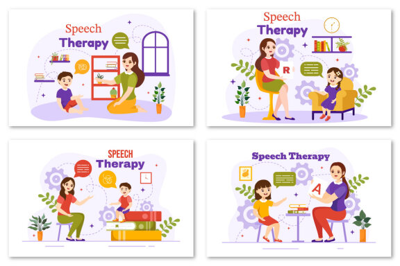 12 Speech Therapy Vector Illustration