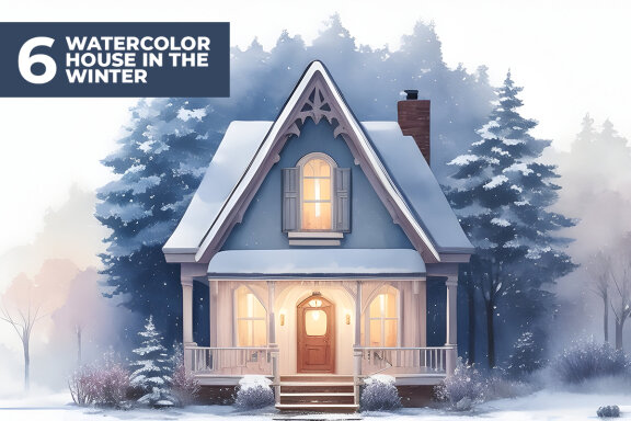 6 Watercolor House in The Winter Stock Images