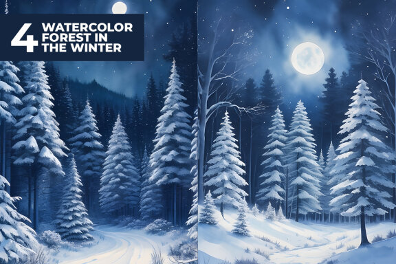 4 Watercolor Forest in The Winter Stock Images