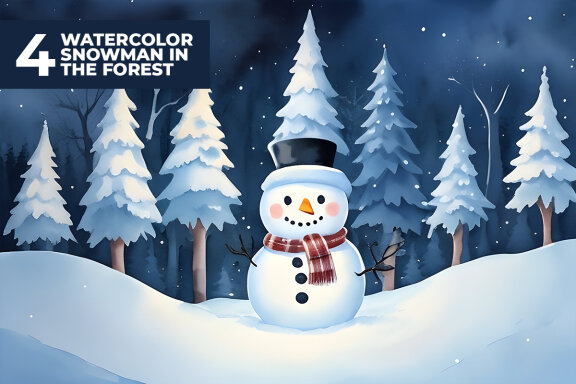 4 Watercolor Snowman in The Forest Stock Images