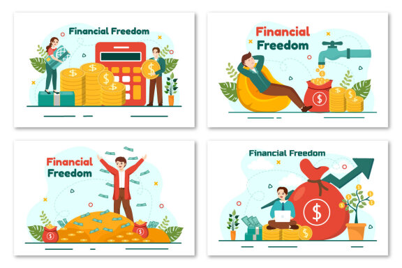 12 Financial Freedom Vector Illustration