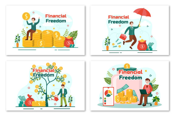 12 Financial Freedom Vector Illustration