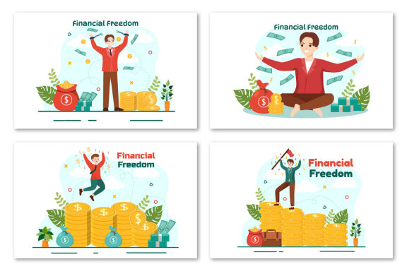 12 Financial Freedom Vector Illustration