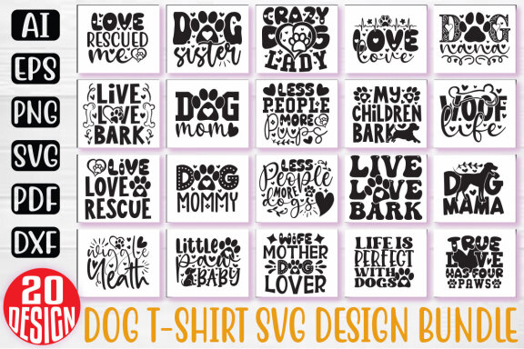 Dog SVG And T-shirt Design Bundle. Doggy Mom Mommy Mama SVG And T-shirt Design Bundle, Dog Daddy Papa Father SVG Quote T-shirt Design Bundle.