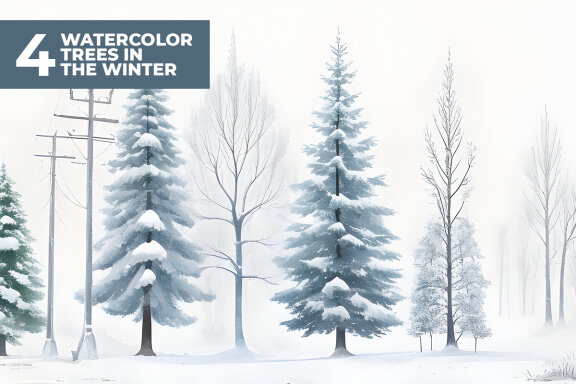 4 Watercolor Trees in The Winter Stock Images