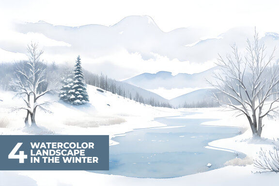 4 Watercolor Landscape in The Winter Stock Images