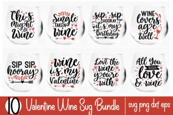 Valentine Wine Svg Bundle