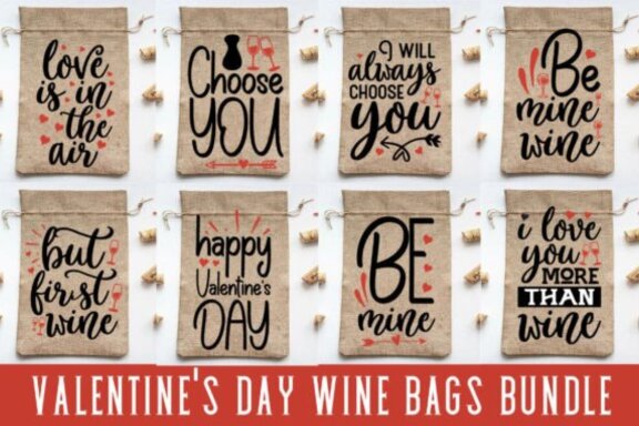 Valentine's Day Wine Bags Bundle SVG 