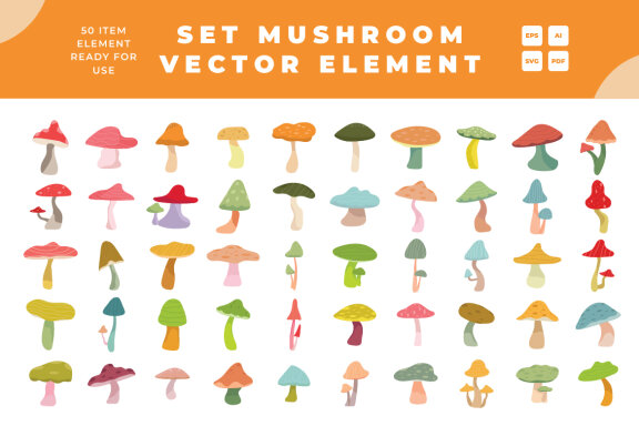 collection of mushroom vector element