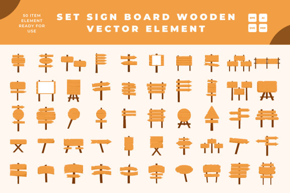 collection of wooden sign board vector elements