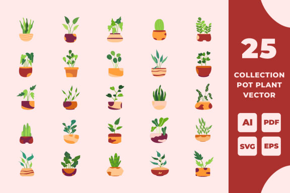 The collection of vector pot plant elements