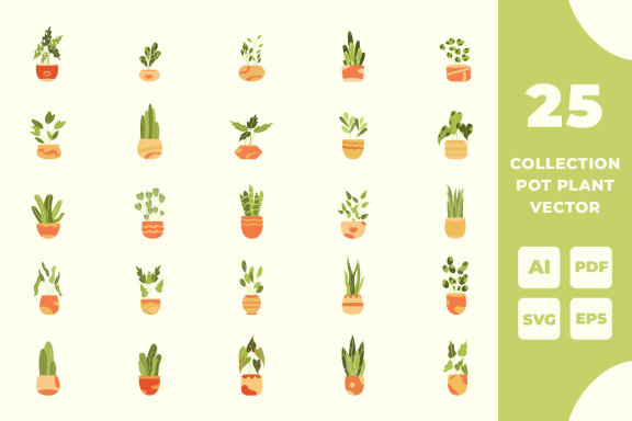 Set of vector potted plant element