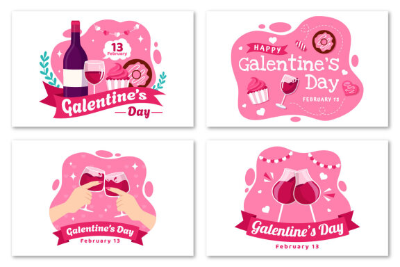 12 Happy Galentine's Day Illustration