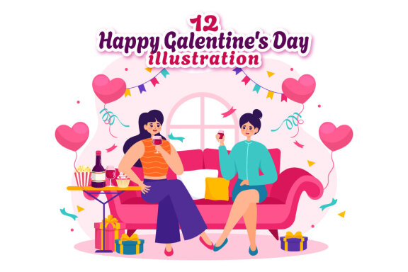 12 Happy Galentine's Day Illustration