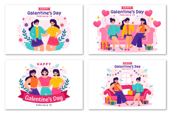 12 Happy Galentine's Day Illustration