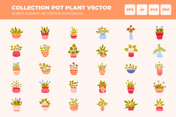 collection of potted plant vector element