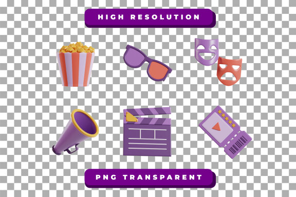 Cinema icon collection 3d rendering vol. 1
