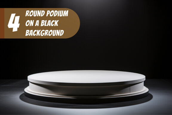4 Images of small round podium white on a black background