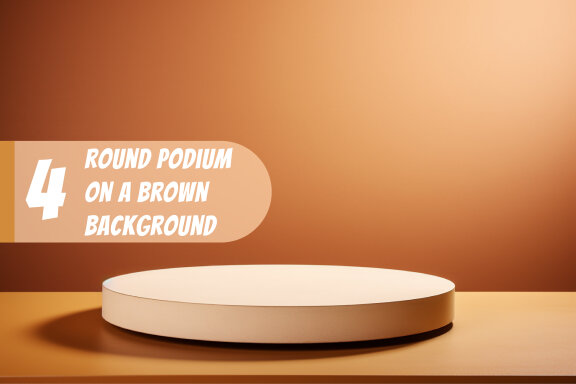 4 Images of small round podium white on a brown background